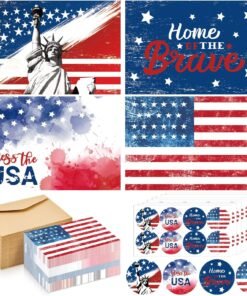 500PCS Patriotic Postcard and Sticker Kit – USA Flag Designs with Kraft Envelopes