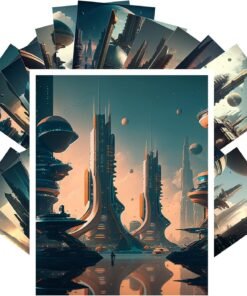 50PCS Vintage Postcards (4"x6" each) Futuristic Town